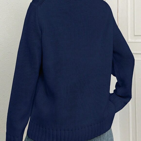 Blue Casual Womens Flag Pattern Sweater - Picture 3 of 5